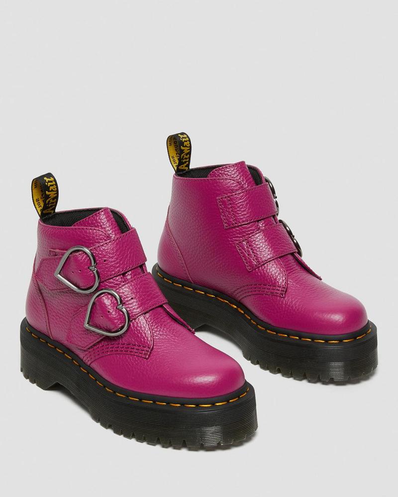 Pink Women's Dr Martens Devon Heart Leather Platform Boots | CA 234DFM